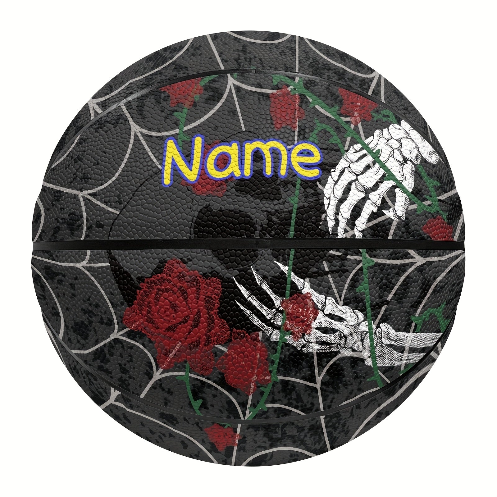Customized basketball with spider web and skull design, size 5 or 7