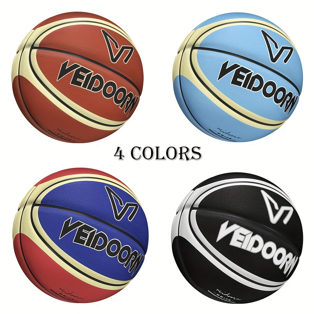 Veidoorn Official Basketball - Durable Rubber Indoor\u002FOutdoor Training & Competition Ball with Black\u002FWhite\u002FRed Accents