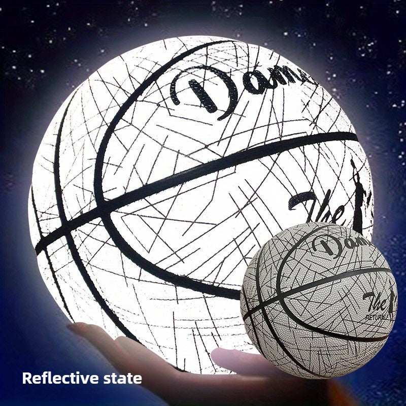 New Reflective Basketball - Durable Rubber Wear-Resistant White with Black Line Design