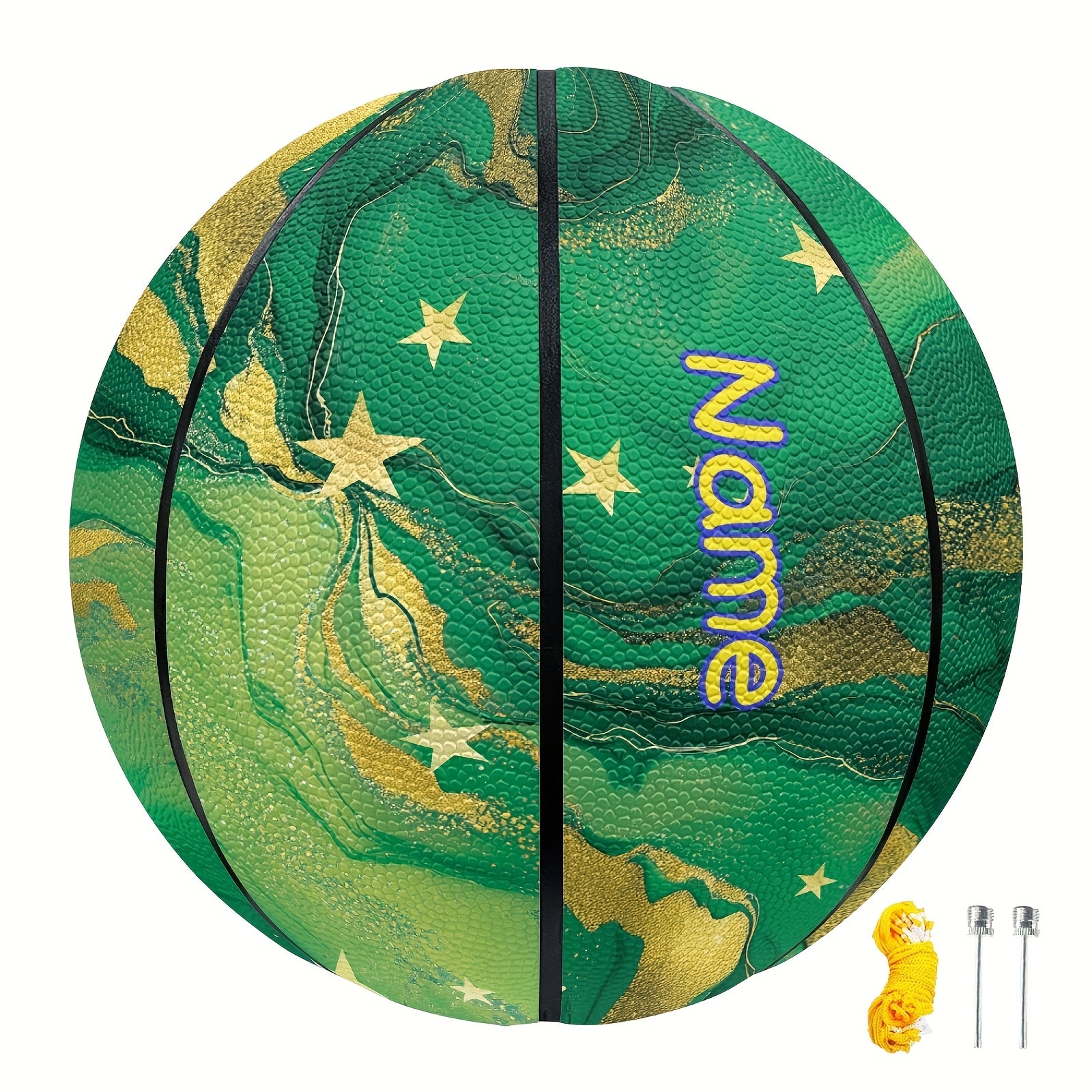 Custom Name Basketball - Green & Blue Marble Pattern PU Indoor\u002FOutdoor Game Ball