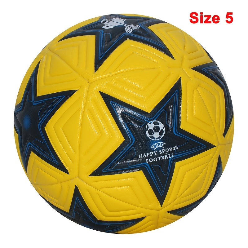 Professional Soccer Ball 1pc Professional High-Quality Size 5 Soccer Ball | Vibrant Yellow & Blue Star Pattern Design