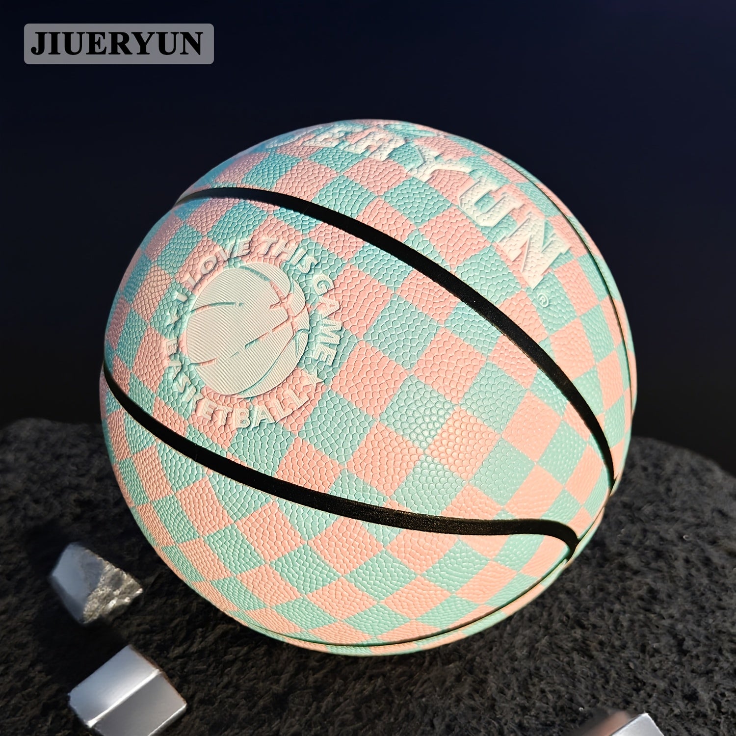 JIUERYUN Unisex 7-Inch Basketball - Pink & Blue Checkered, Anti-Slip Durable Surface
