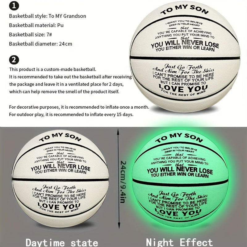 Glow-in-the-Dark Basketball #7 - Personalized Custom Name\u002FMessage, No Batteries Needed