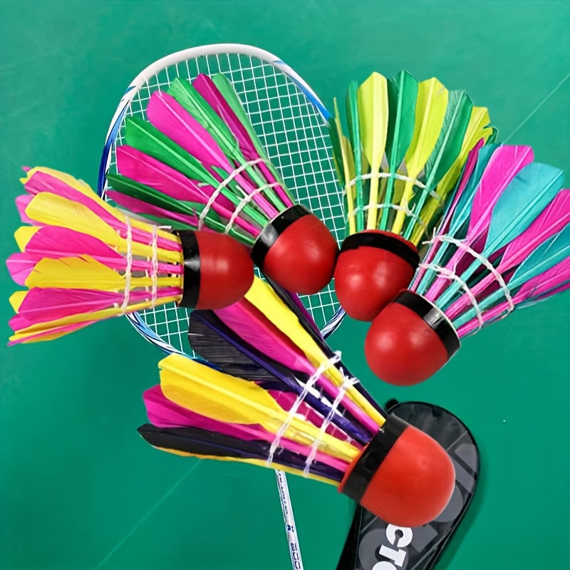Vibrant Colorful Goose Feather Badminton Shuttlecocks - Wind-Resistant Anti-Wind Rubber Head for Outdoor Sports