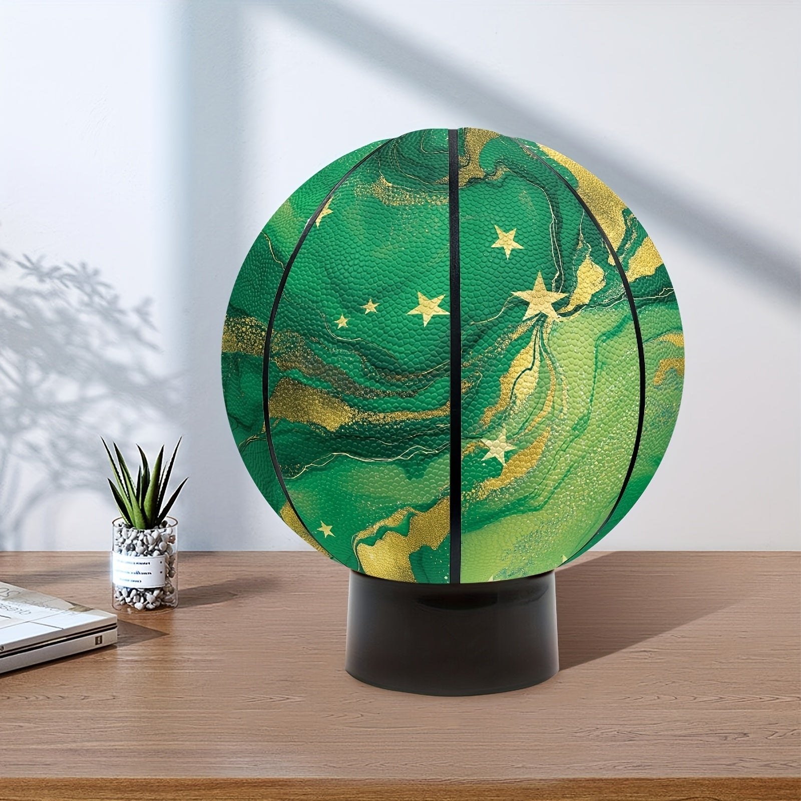 Custom Name Basketball - Green & Blue Marble Pattern PU Indoor\u002FOutdoor Game Ball