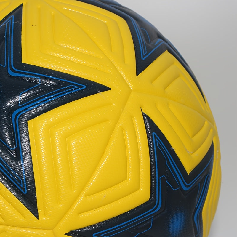 Professional Soccer Ball 1pc Professional High-Quality Size 5 Soccer Ball | Vibrant Yellow & Blue Star Pattern Design