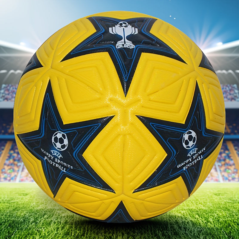 Professional Soccer Ball 1pc Professional High-Quality Size 5 Soccer Ball | Vibrant Yellow & Blue Star Pattern Design