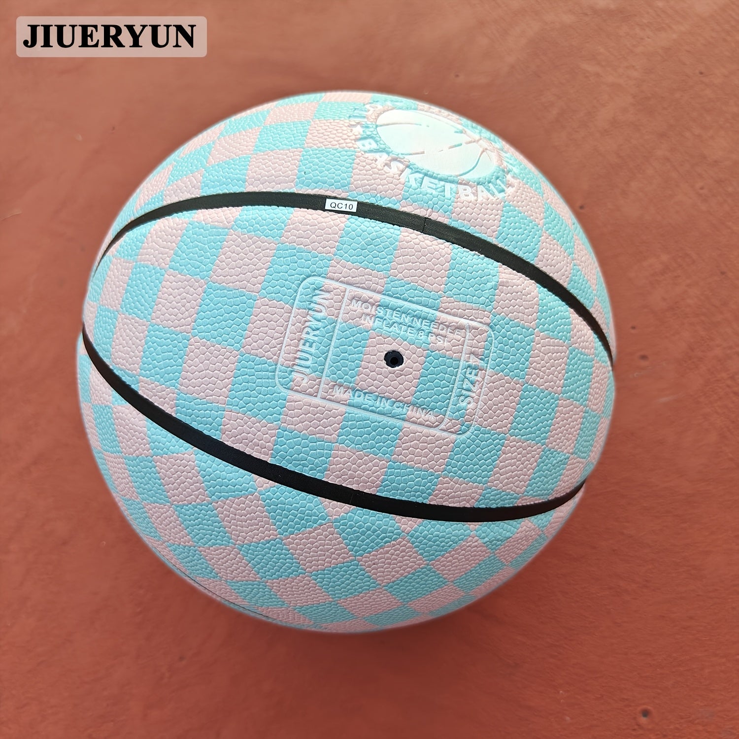 JIUERYUN Unisex 7-Inch Basketball - Pink & Blue Checkered, Anti-Slip Durable Surface