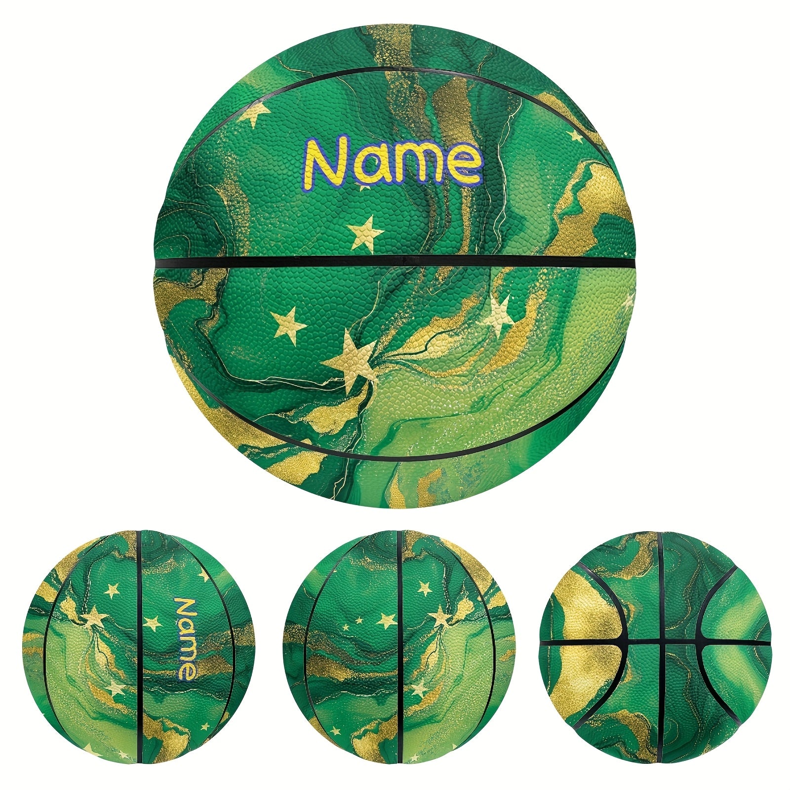 Custom Name Basketball - Green & Blue Marble Pattern PU Indoor\u002FOutdoor Game Ball