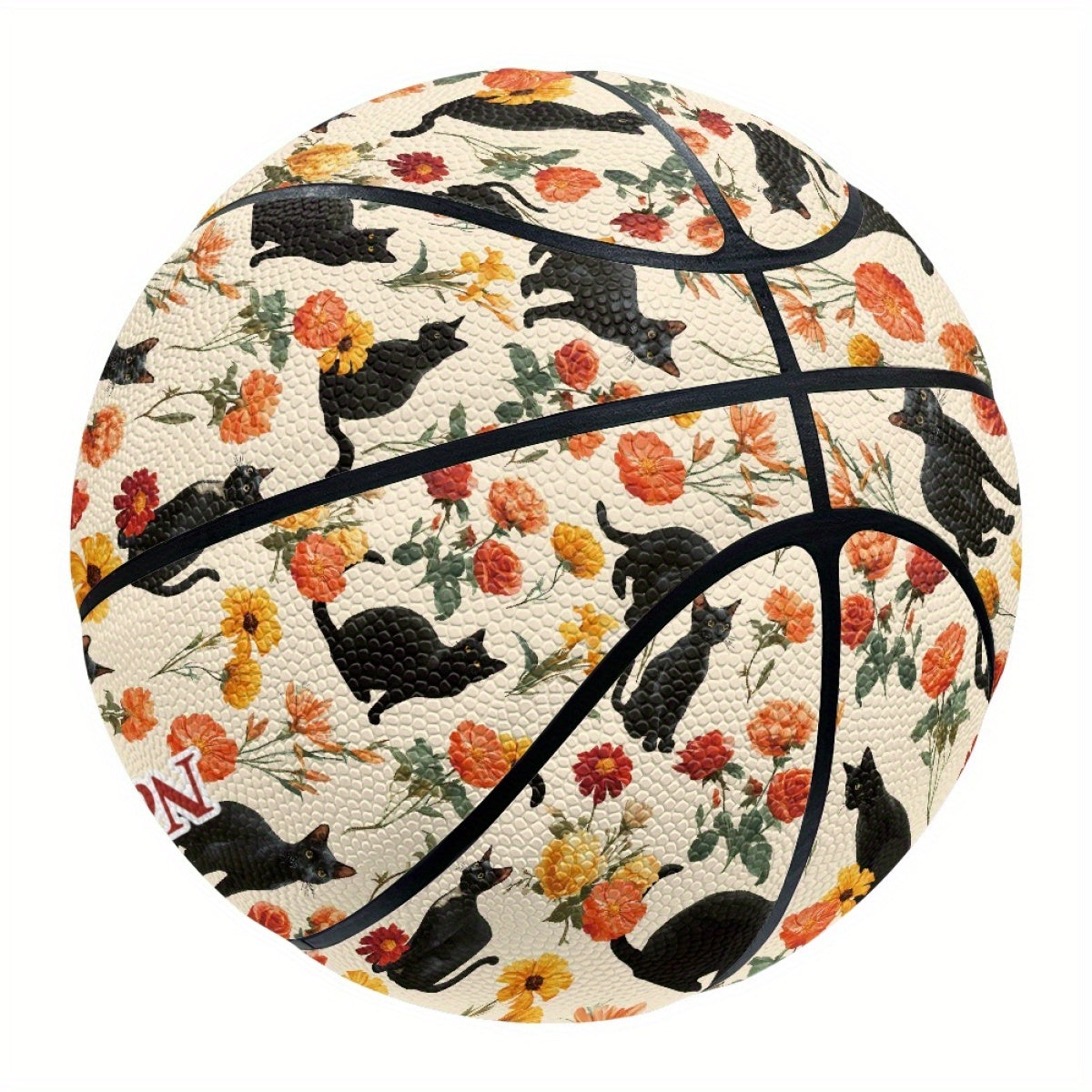 Personalized Basketball with Vibrant Cat & Floral Design - High-Elasticity, Comfort Grip