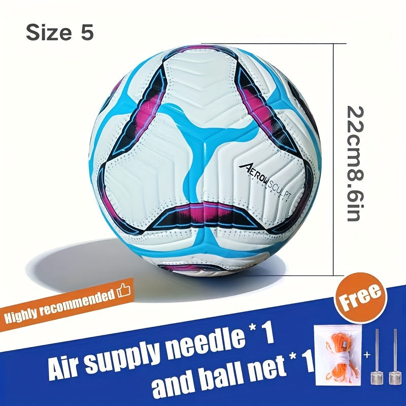 2025 New High-Quality Standard Size 5 & 4 Seamless Waterproof Anti-Slip Durable Football - Vibrant Blue & Purple Design