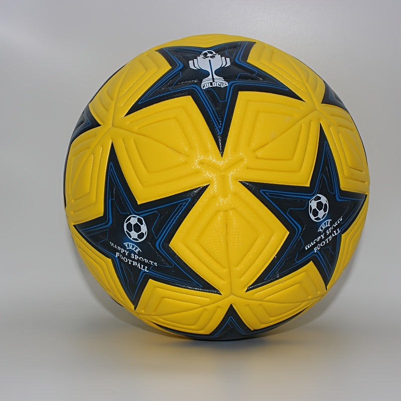 Professional Soccer Ball 1pc Professional High-Quality Size 5 Soccer Ball | Vibrant Yellow & Blue Star Pattern Design
