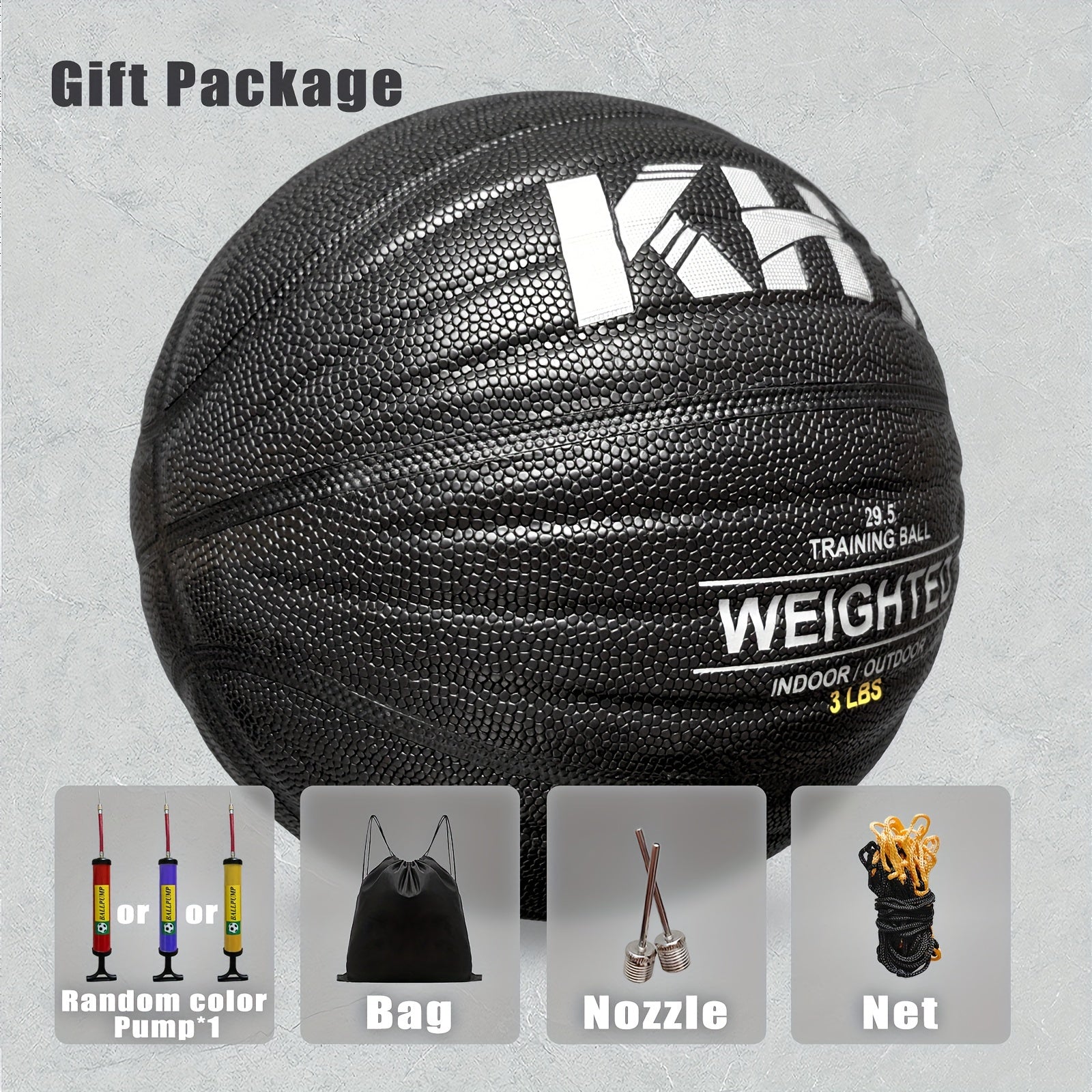 KHT Heavy-Duty Training Basketball - 2.2\u002F2.87\u002F3.31LB Size 7 - Weighted Absorbent PU Material