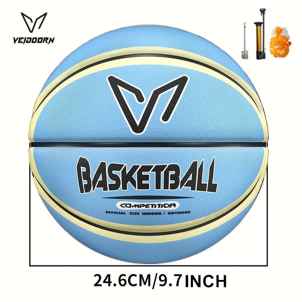 Veidoorn Official Basketball - Durable Rubber Indoor\u002FOutdoor Training & Competition Ball with Black\u002FWhite\u002FRed Accents