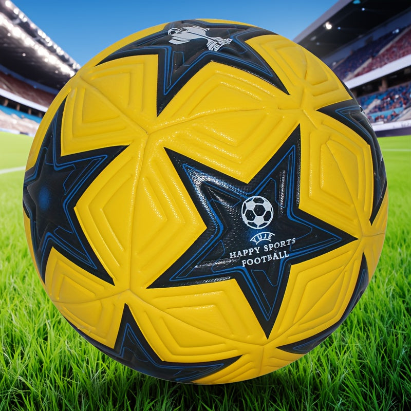 Professional Soccer Ball 1pc Professional High-Quality Size 5 Soccer Ball | Vibrant Yellow & Blue Star Pattern Design