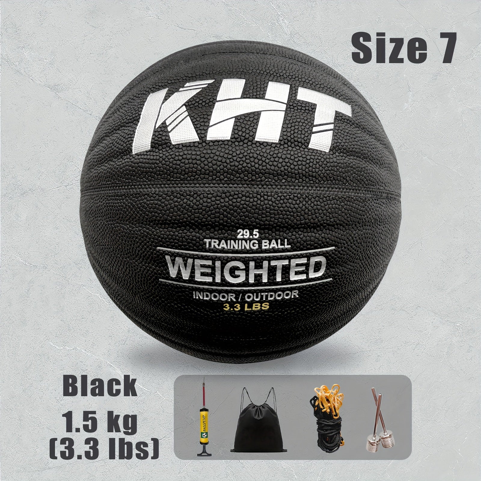 KHT Heavy-Duty Training Basketball - 2.2\u002F2.87\u002F3.31LB Size 7 - Weighted Absorbent PU Material