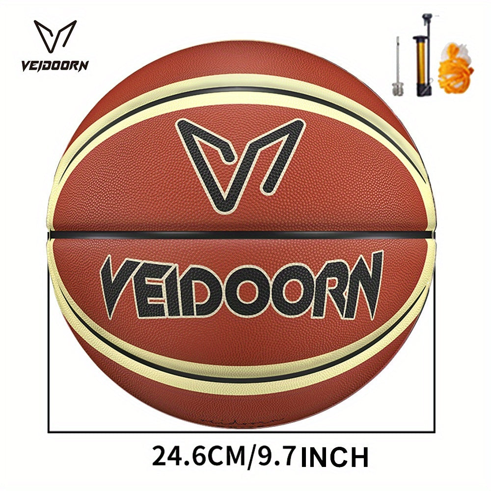 Veidoorn Official Basketball - Durable Rubber Indoor\u002FOutdoor Training & Competition Ball with Black\u002FWhite\u002FRed Accents