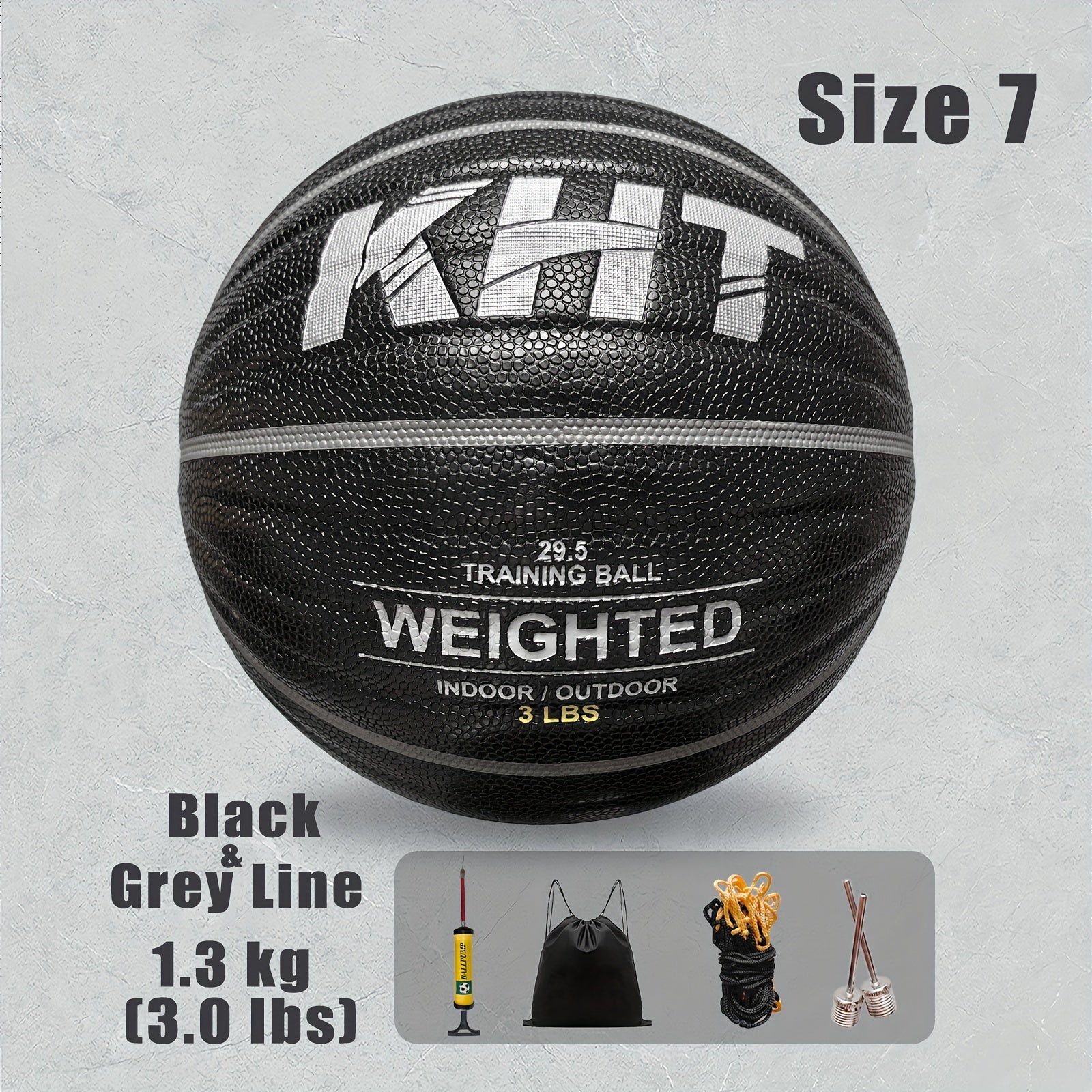 KHT Heavy-Duty Training Basketball - 2.2\u002F2.87\u002F3.31LB Size 7 - Weighted Absorbent PU Material
