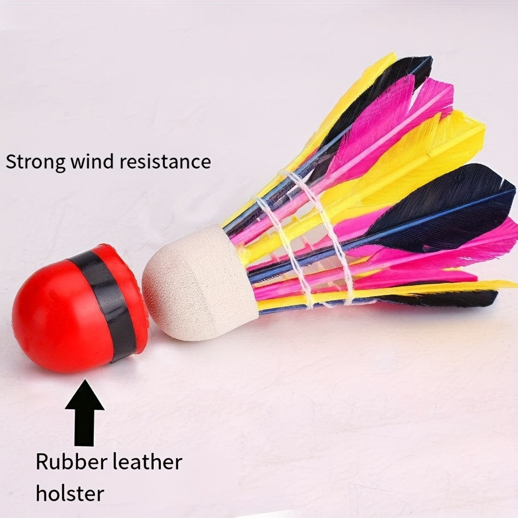 Vibrant Colorful Goose Feather Badminton Shuttlecocks - Wind-Resistant Anti-Wind Rubber Head for Outdoor Sports