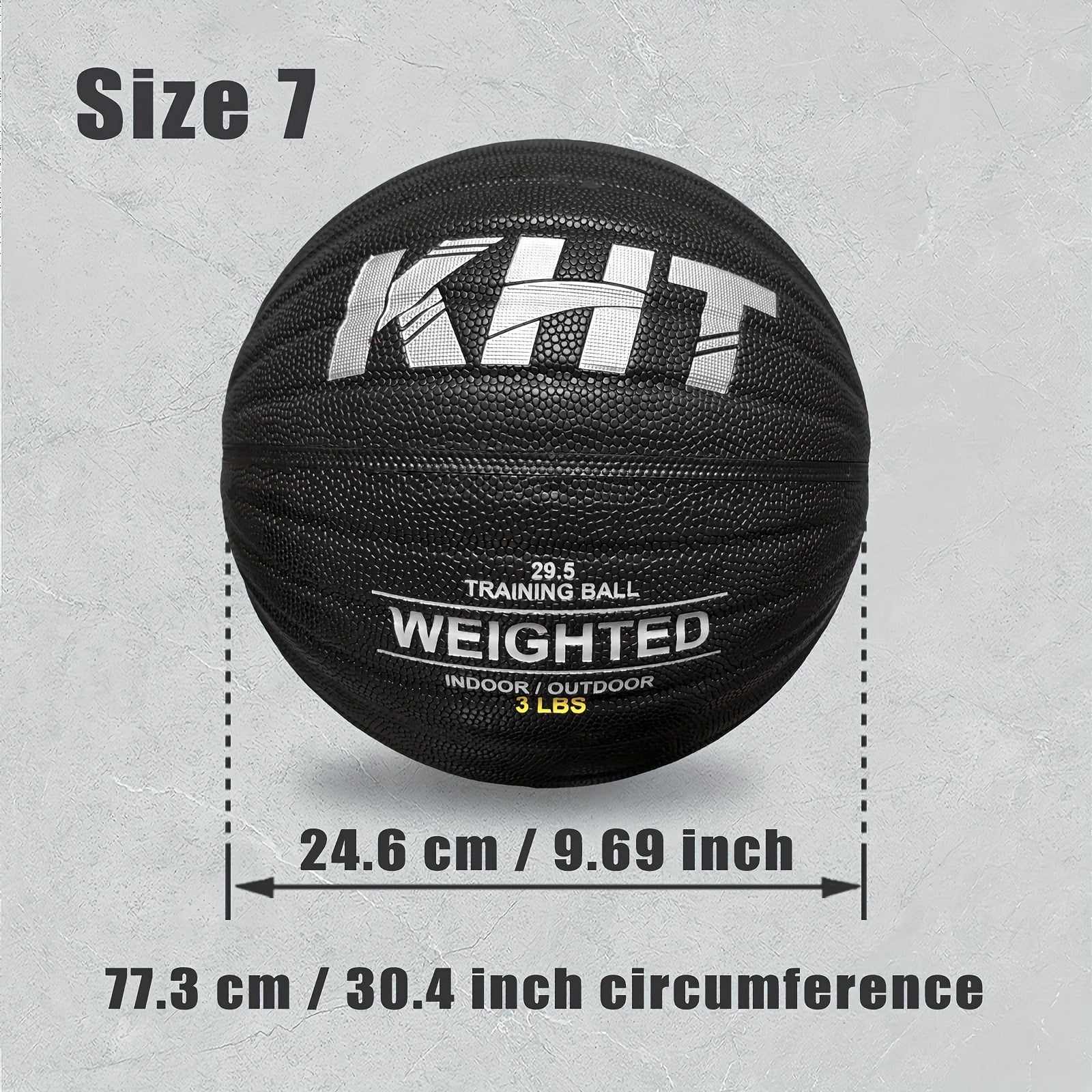 KHT Heavy-Duty Training Basketball - 2.2\u002F2.87\u002F3.31LB Size 7 - Weighted Absorbent PU Material