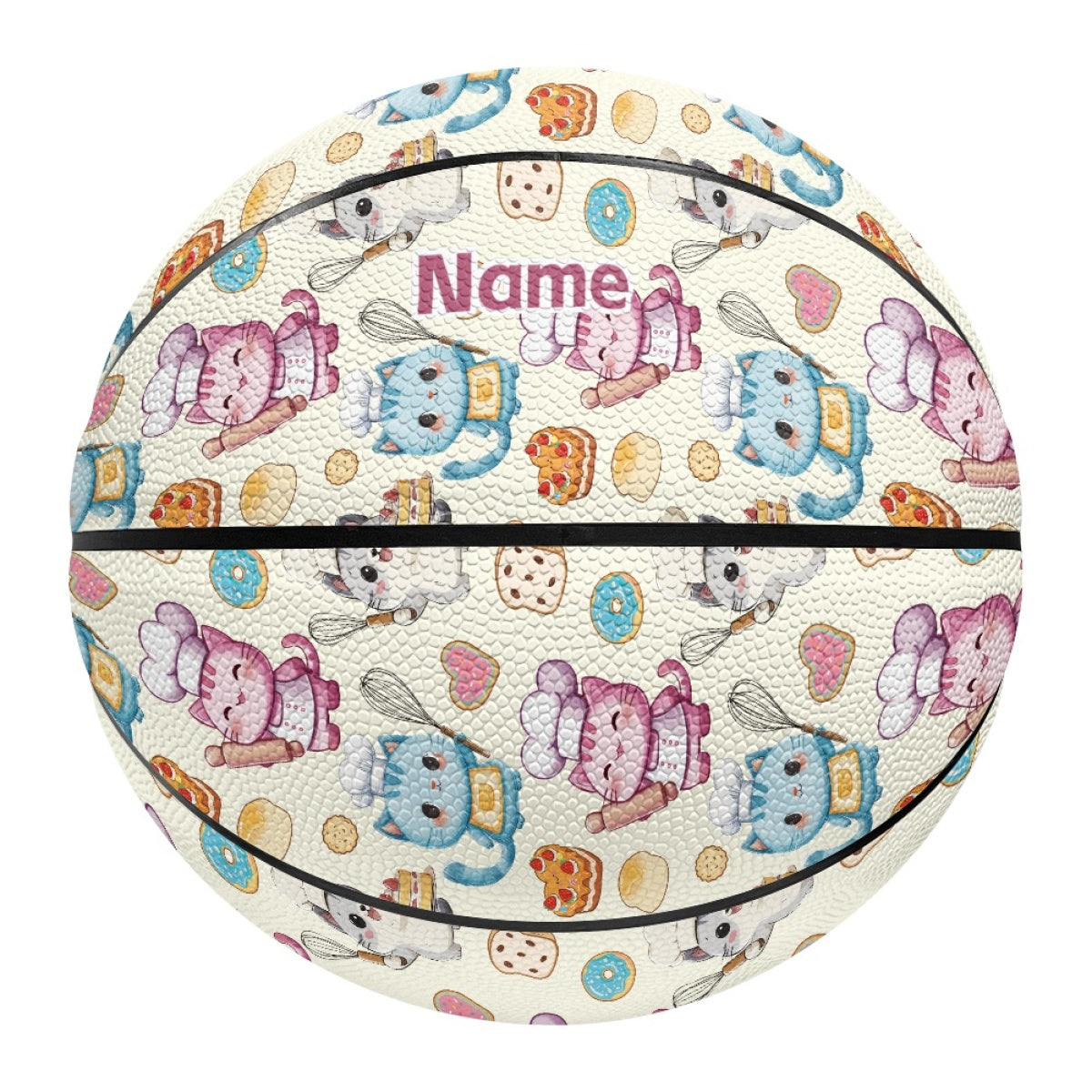 Personalized Basketball with Vibrant Cat & Floral Design - High-Elasticity, Comfort Grip