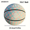 JIUERYUN Unisex 7-Inch Basketball - Pink & Blue Checkered, Anti-Slip Durable Surface