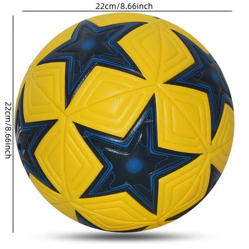 Professional Soccer Ball 1pc Professional High-Quality Size 5 Soccer Ball | Vibrant Yellow & Blue Star Pattern Design