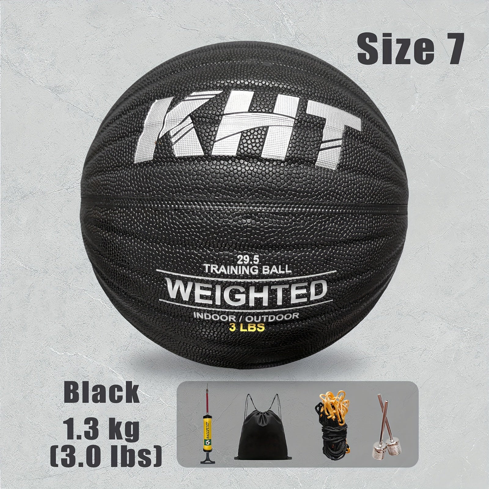 KHT Heavy-Duty Training Basketball - 2.2\u002F2.87\u002F3.31LB Size 7 - Weighted Absorbent PU Material