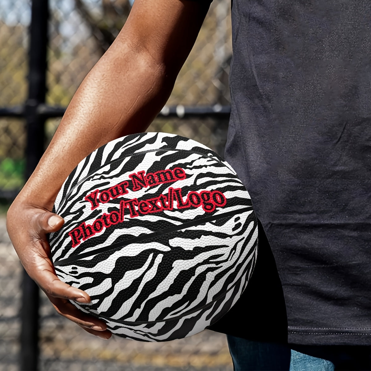 Zebra Print Custom Basketball-Add Your Design-Photo\u002FText\u002FLogo\u002FName