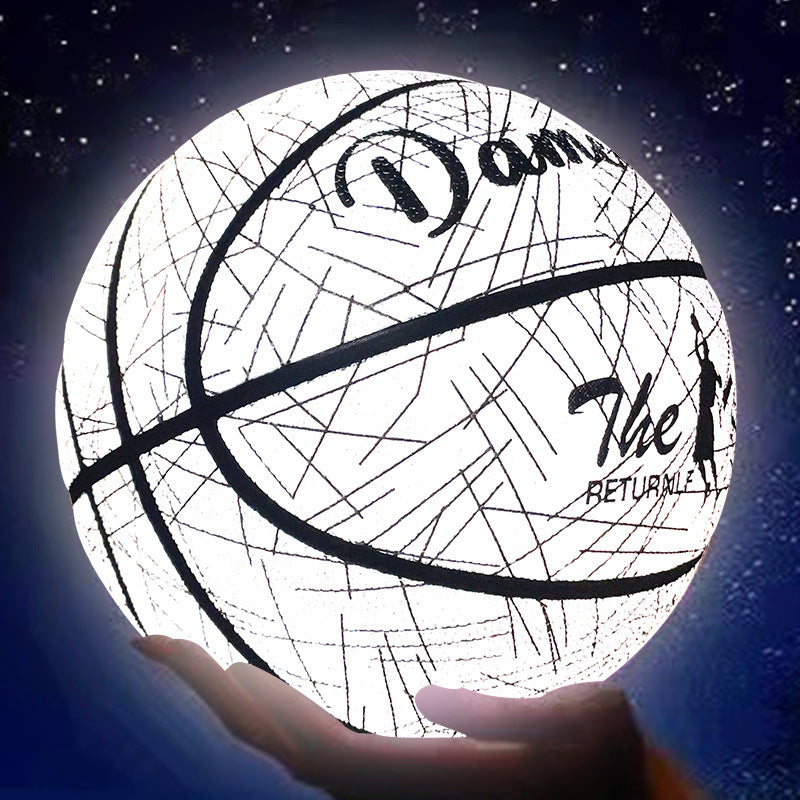 New Reflective Basketball - Durable Rubber Wear-Resistant White with Black Line Design