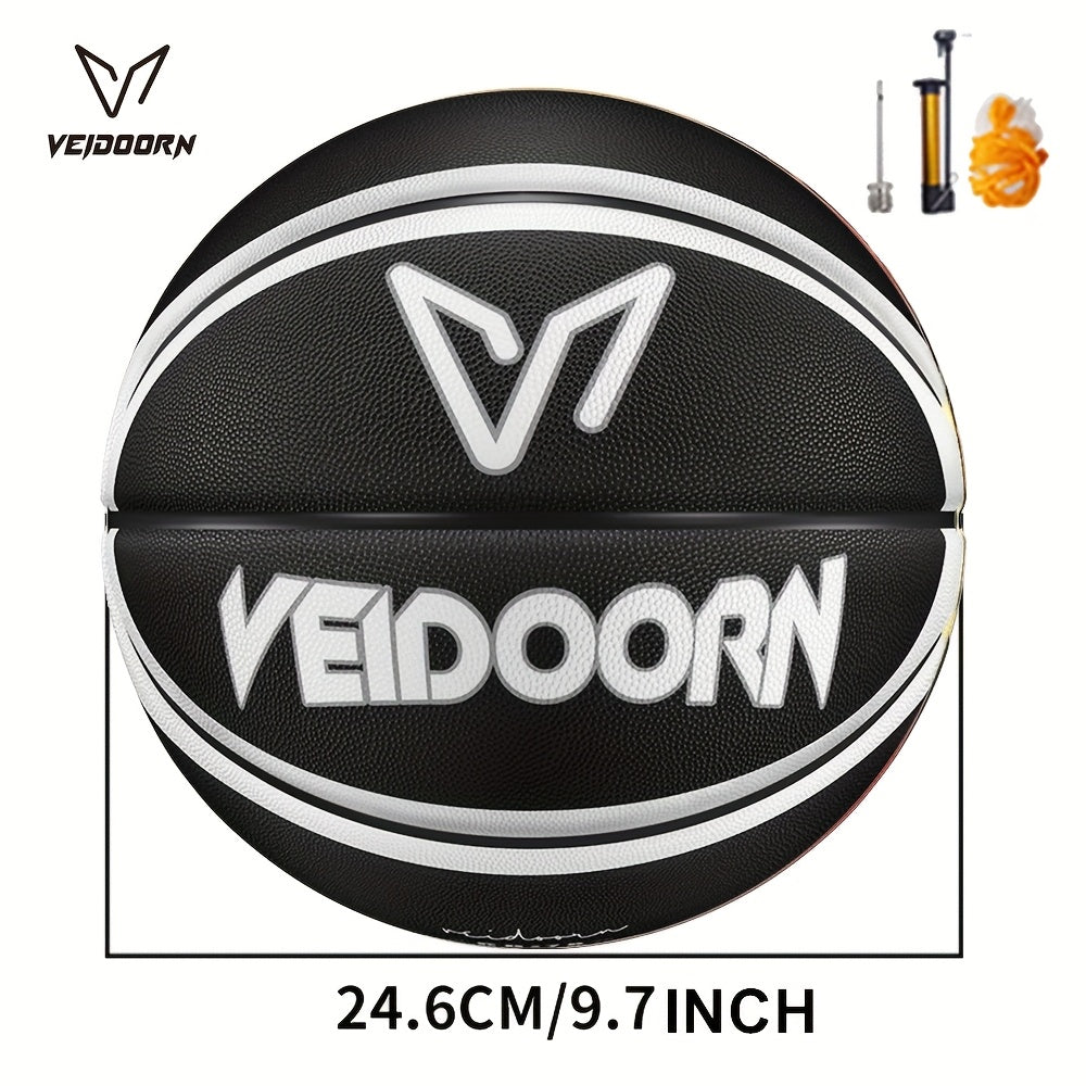 Veidoorn Official Basketball - Durable Rubber Indoor\u002FOutdoor Training & Competition Ball with Black\u002FWhite\u002FRed Accents