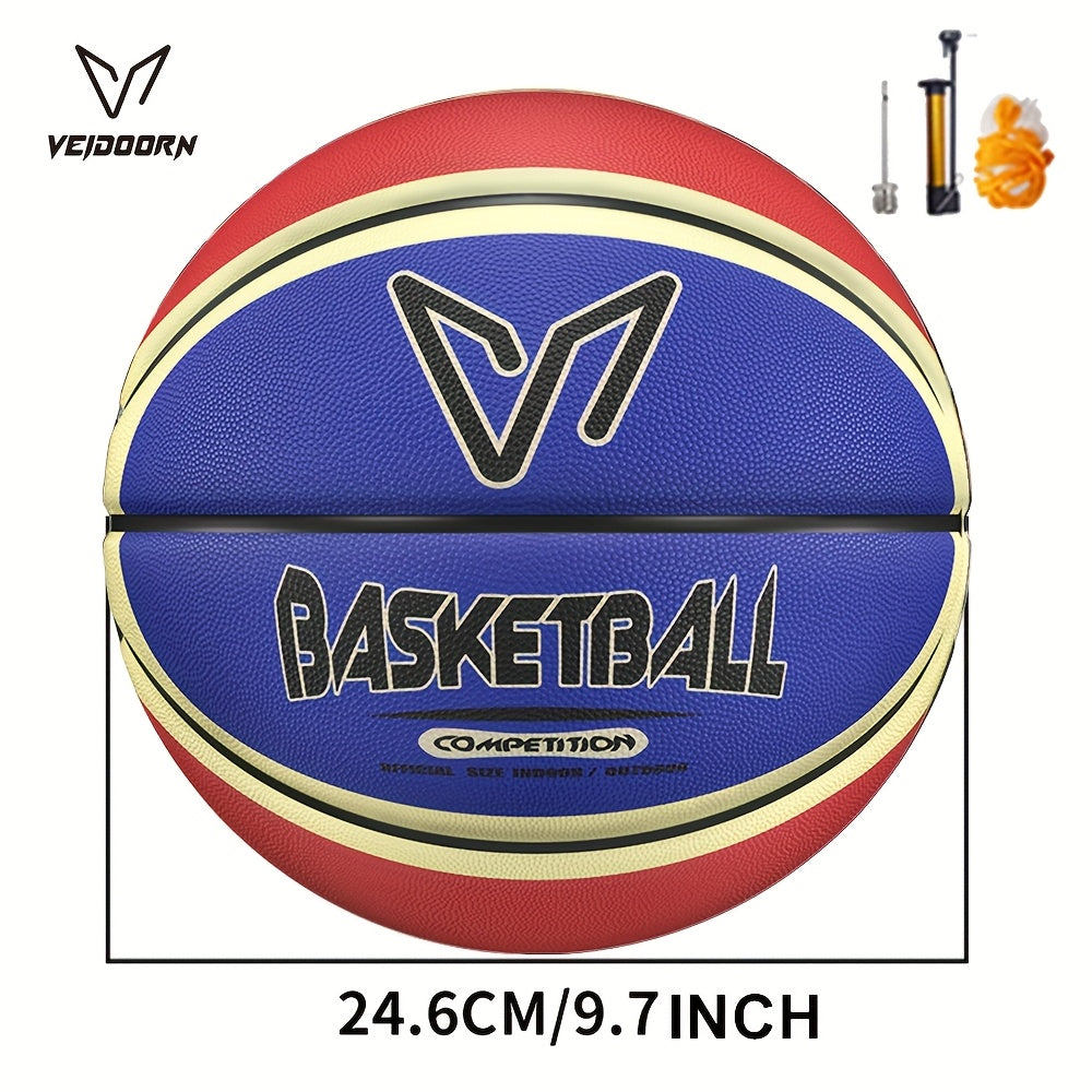 Veidoorn Official Basketball - Durable Rubber Indoor\u002FOutdoor Training & Competition Ball with Black\u002FWhite\u002FRed Accents