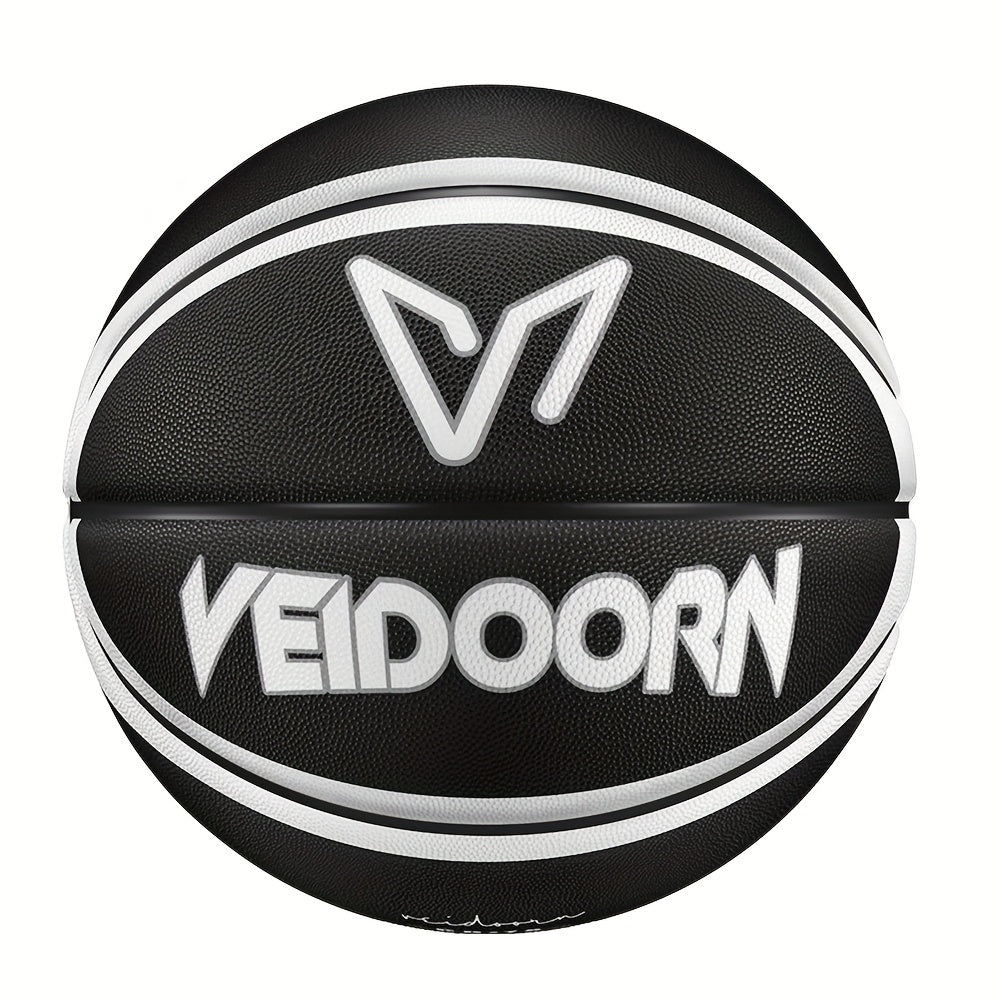 Veidoorn Official Basketball - Durable Rubber Indoor\u002FOutdoor Training & Competition Ball with Black\u002FWhite\u002FRed Accents