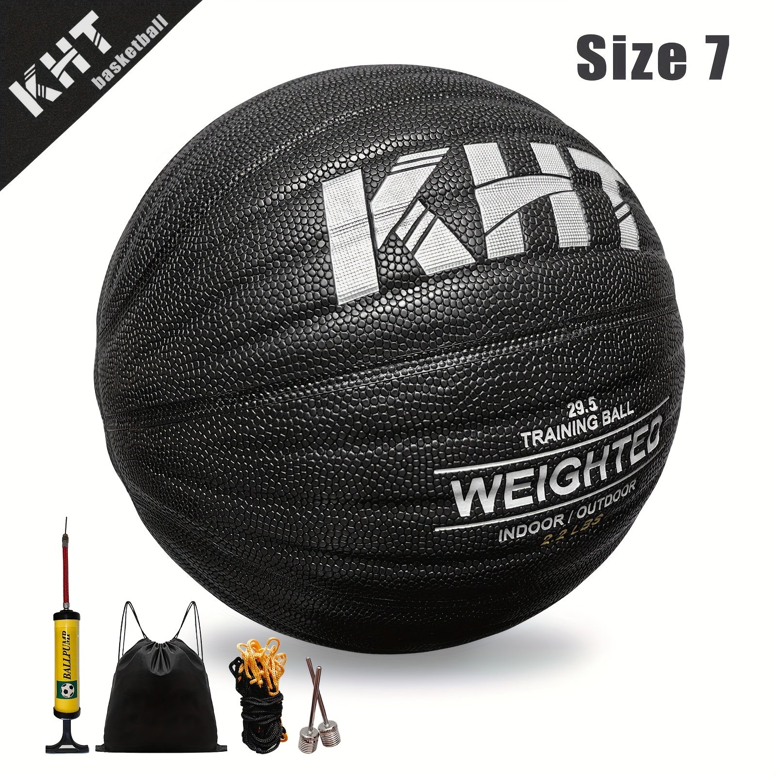 KHT Heavy-Duty Training Basketball - 2.2\u002F2.87\u002F3.31LB Size 7 - Weighted Absorbent PU Material