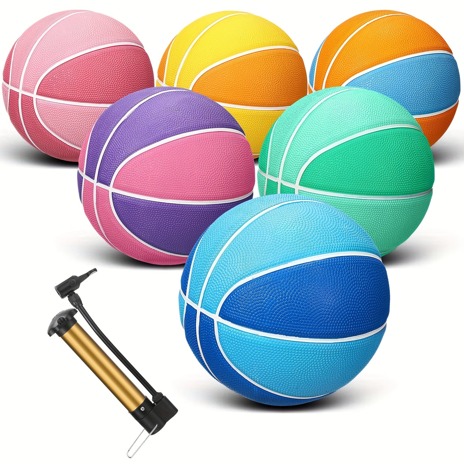 6pcs Rubber Basketball Official Size Bulk Streetball Multi-Color Basketball with Air