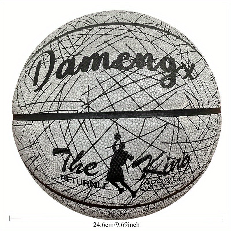 New Reflective Basketball - Durable Rubber Wear-Resistant White with Black Line Design