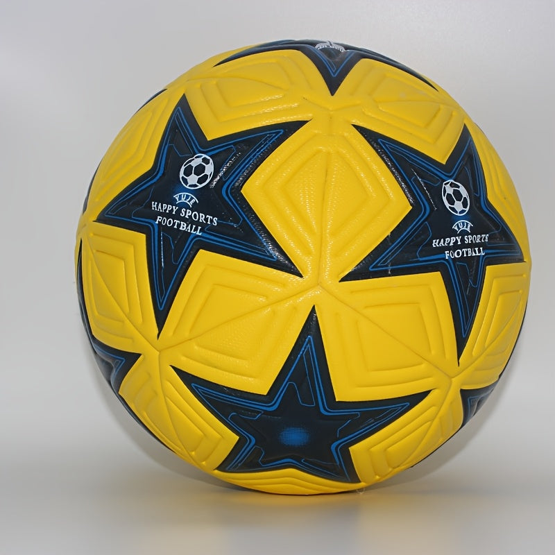 Professional Soccer Ball 1pc Professional High-Quality Size 5 Soccer Ball | Vibrant Yellow & Blue Star Pattern Design