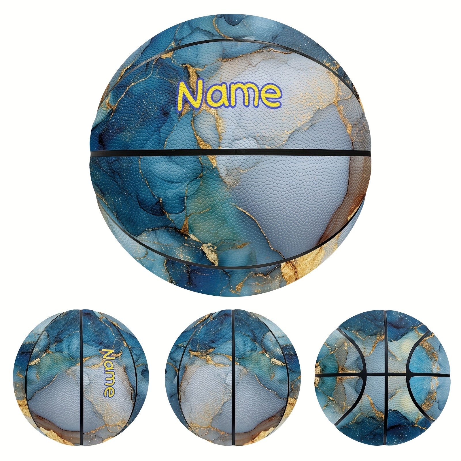 Custom Name Basketball - Green & Blue Marble Pattern PU Indoor\u002FOutdoor Game Ball