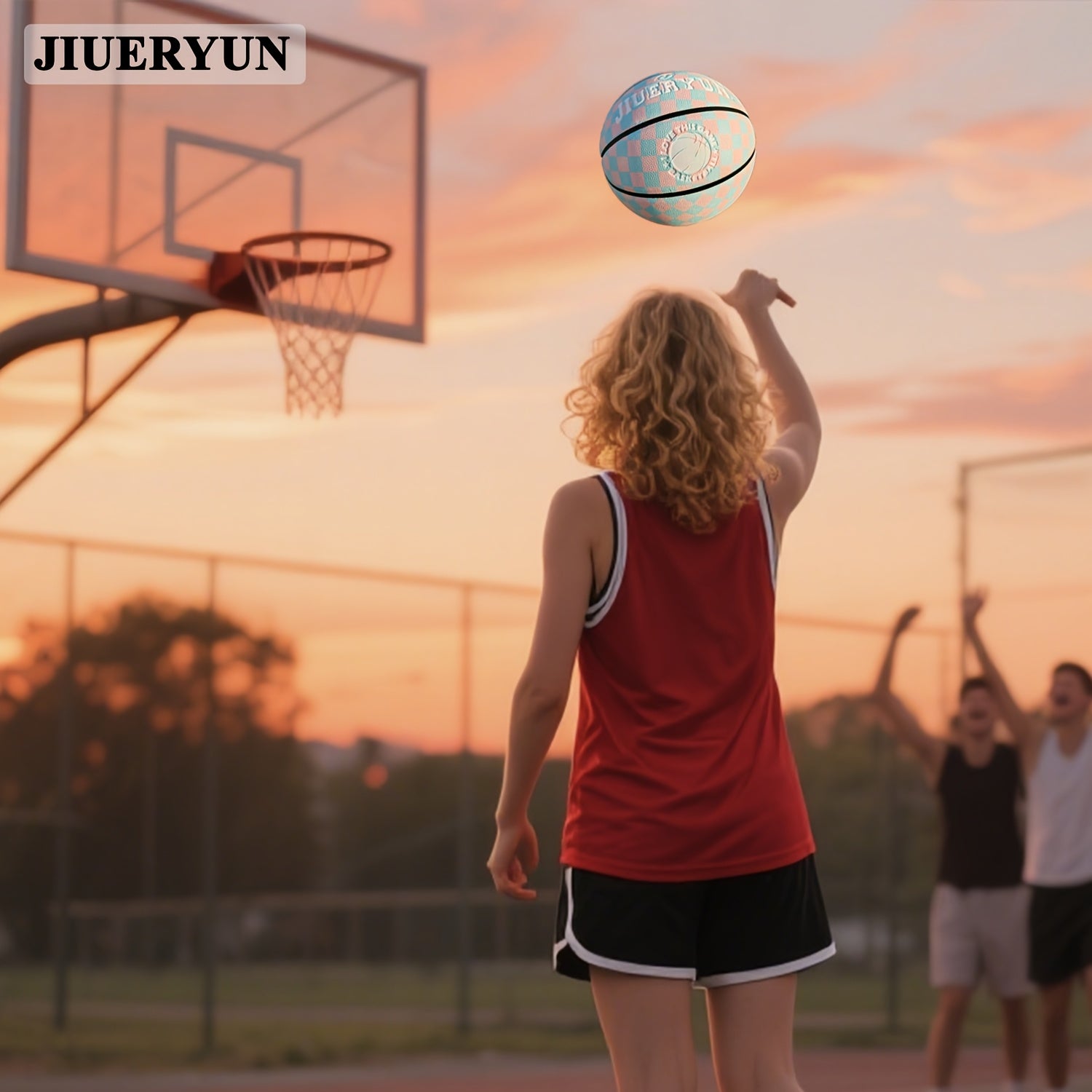 JIUERYUN Unisex 7-Inch Basketball - Pink & Blue Checkered, Anti-Slip Durable Surface
