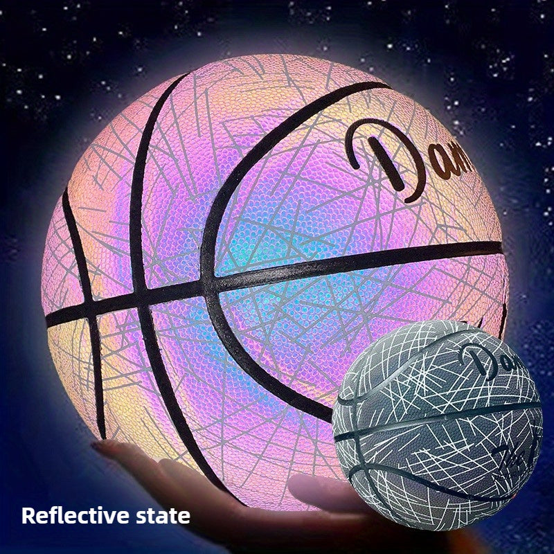 New Reflective Basketball - Durable Rubber Wear-Resistant White with Black Line Design