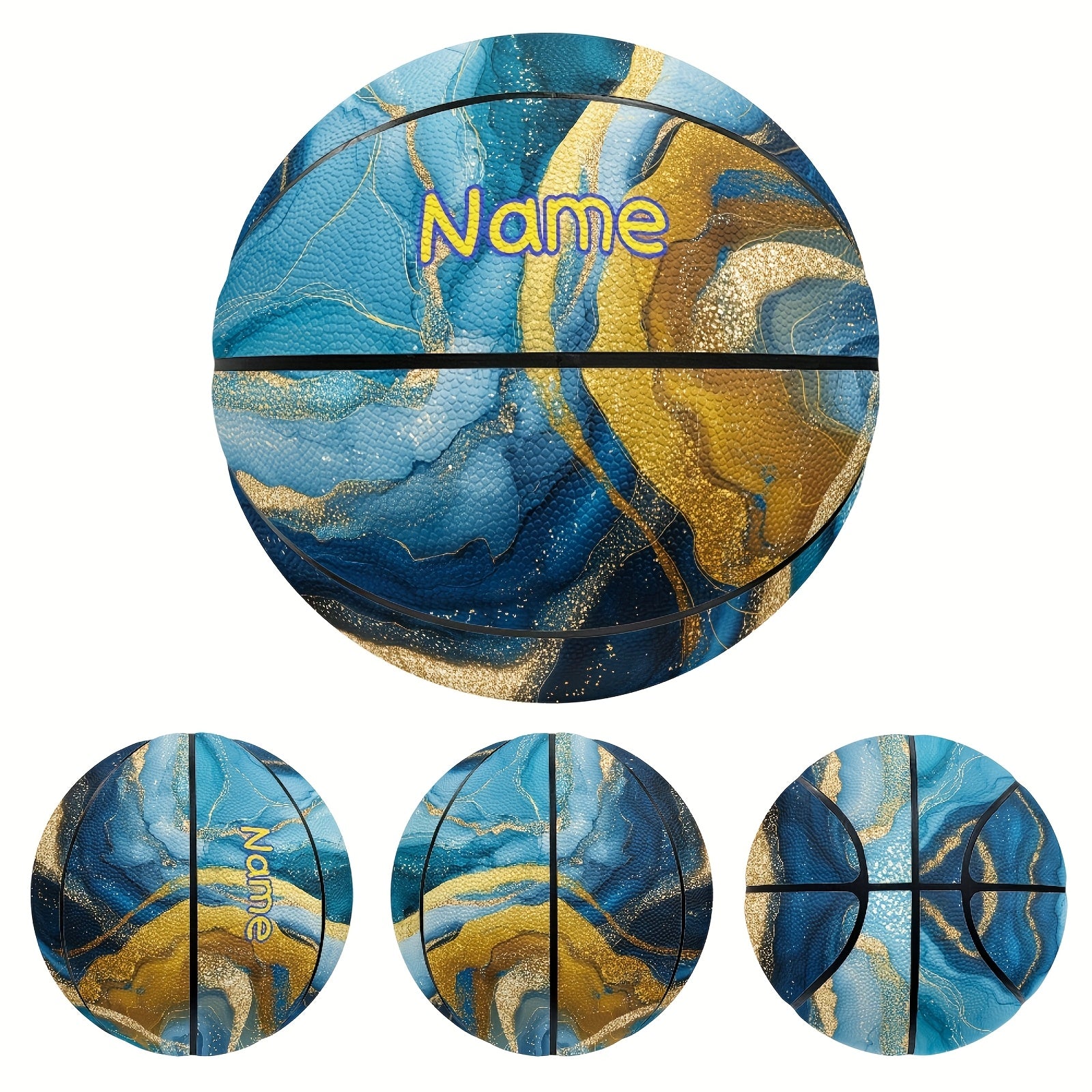 Custom Name Basketball - Green & Blue Marble Pattern PU Indoor\u002FOutdoor Game Ball