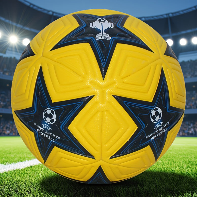 Professional Soccer Ball 1pc Professional High-Quality Size 5 Soccer Ball | Vibrant Yellow & Blue Star Pattern Design